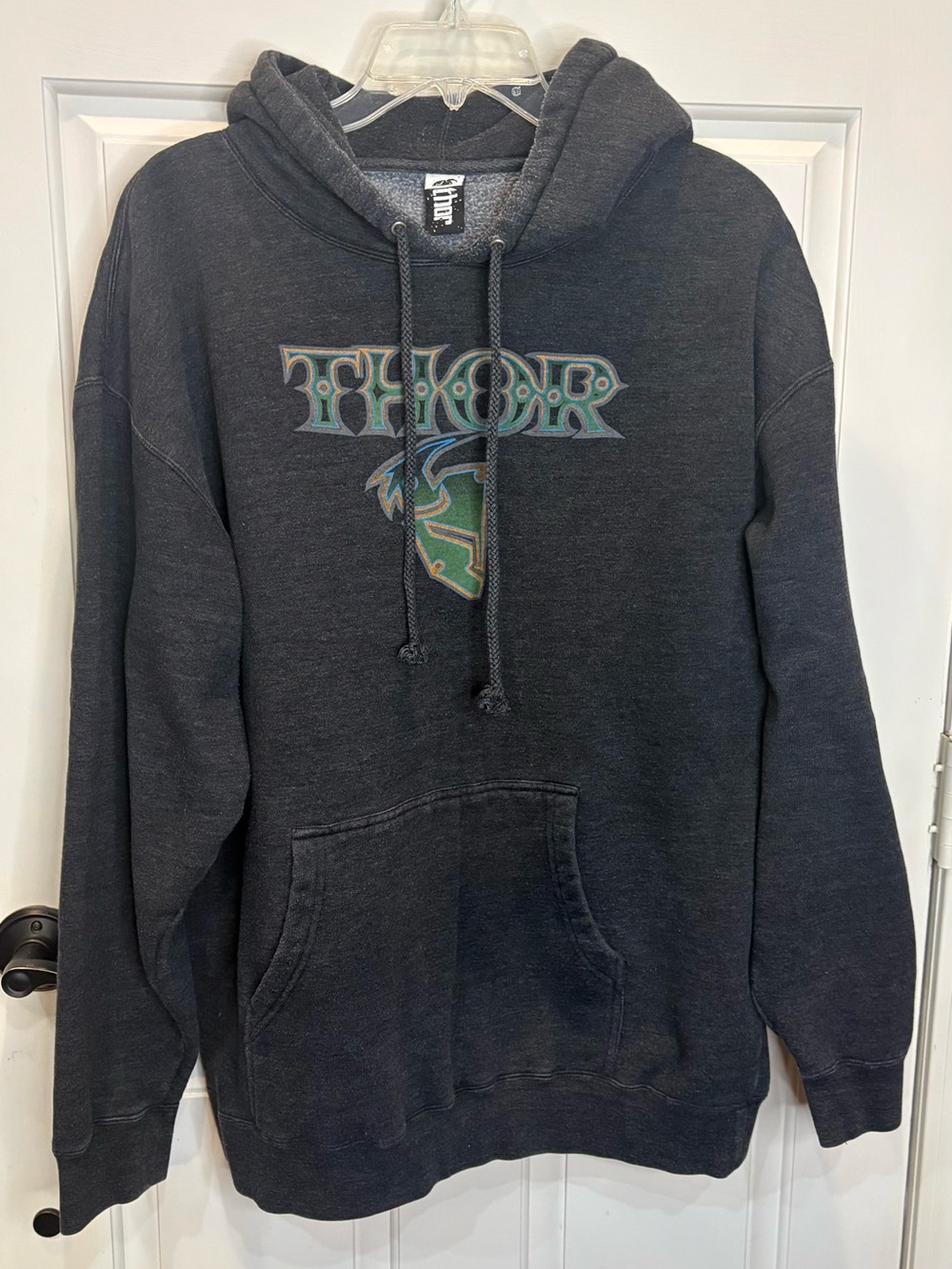 Vintage Thor Motocross Graphic Hoodie XL In Dark Gray Y2K Style